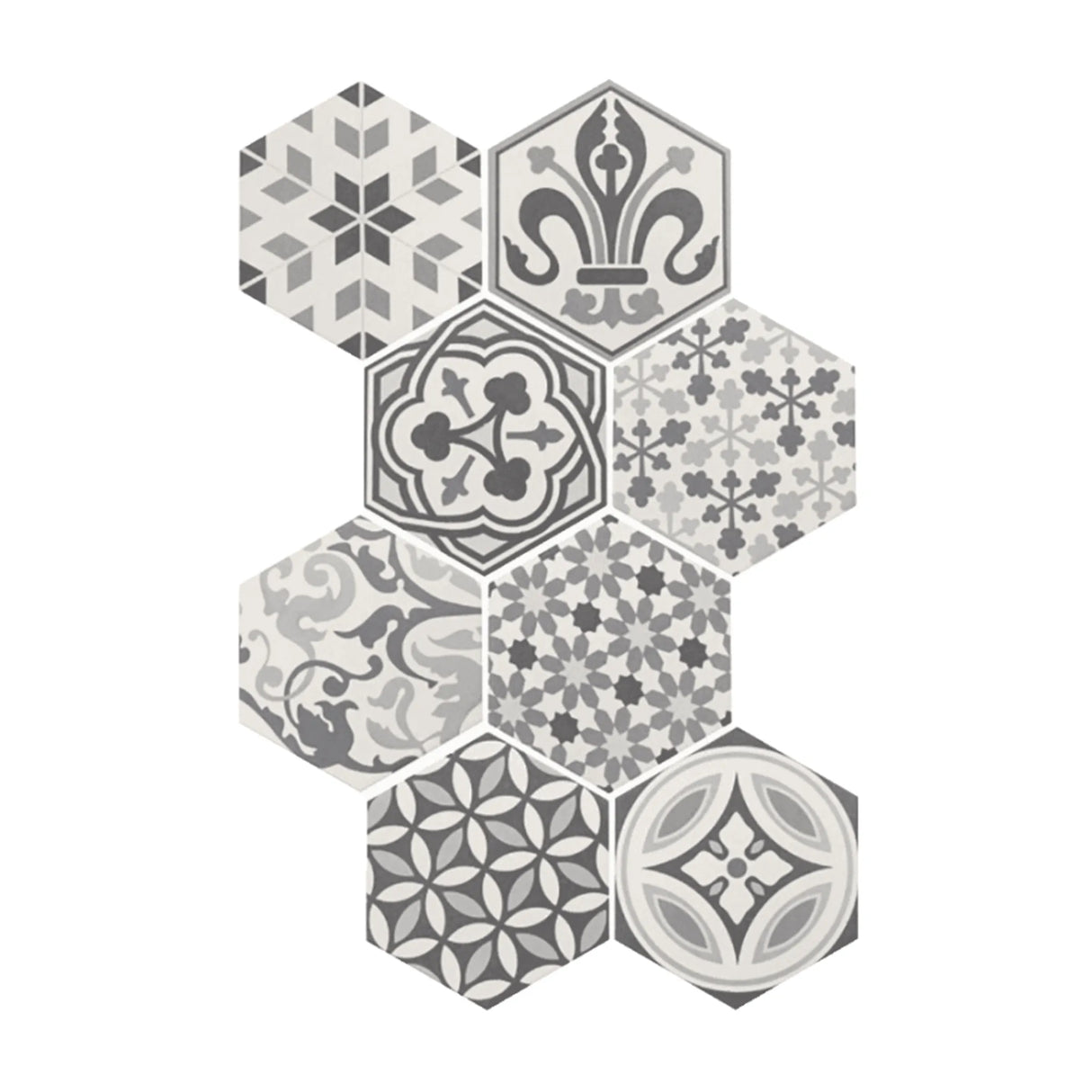 Carrelage Aspect Carreaux Ciment Noir et Blanc 17,5x20 Hexatile Harmony B&W