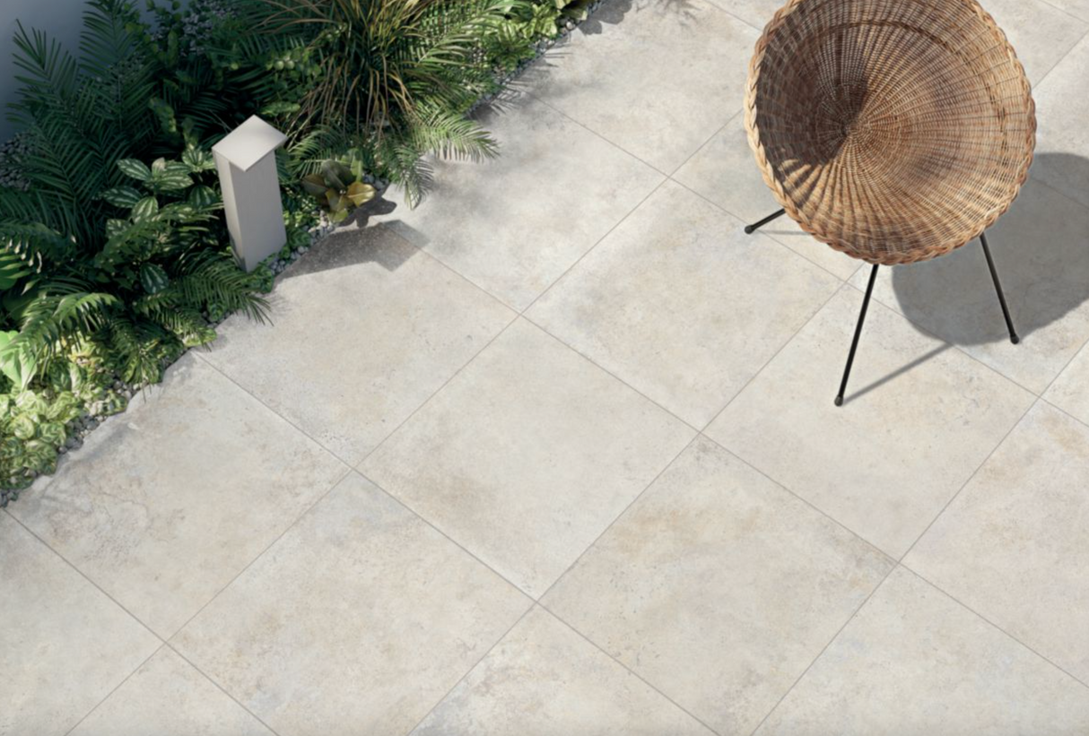 60x60 Dalle 2cm Salerno Ivoire Effet Pierre Extérieur R11