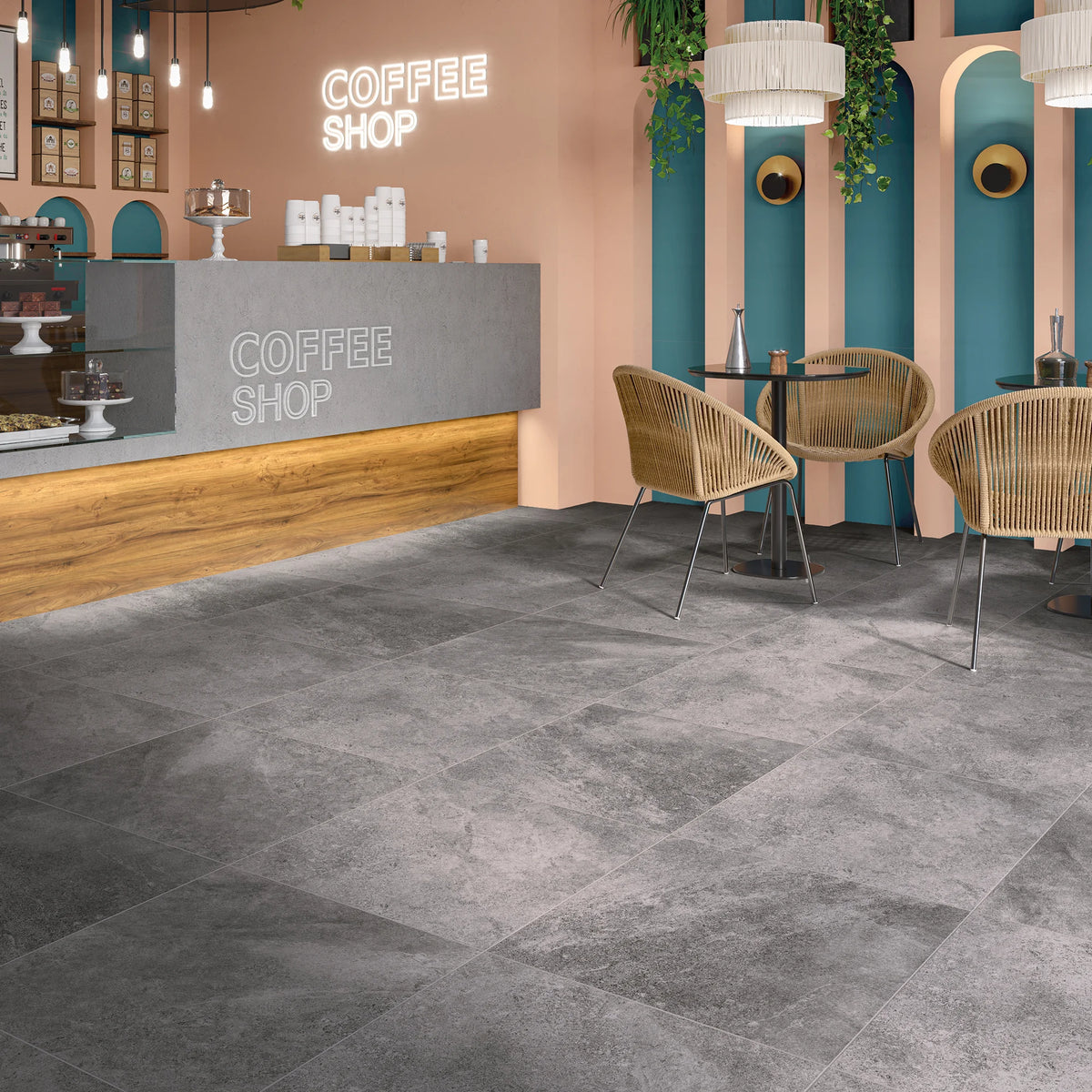 Carrelage Passage Intensif Maison Commerce 45x45 Trocadero Acier Gris Foncé