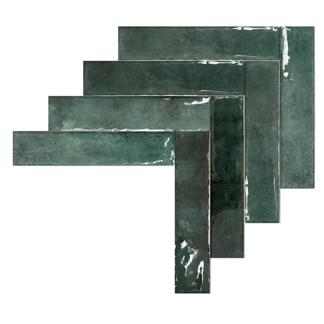 Carrelage Mural Effet Zellige Vert 6,5x29,8 Monpelli Emerald Mix