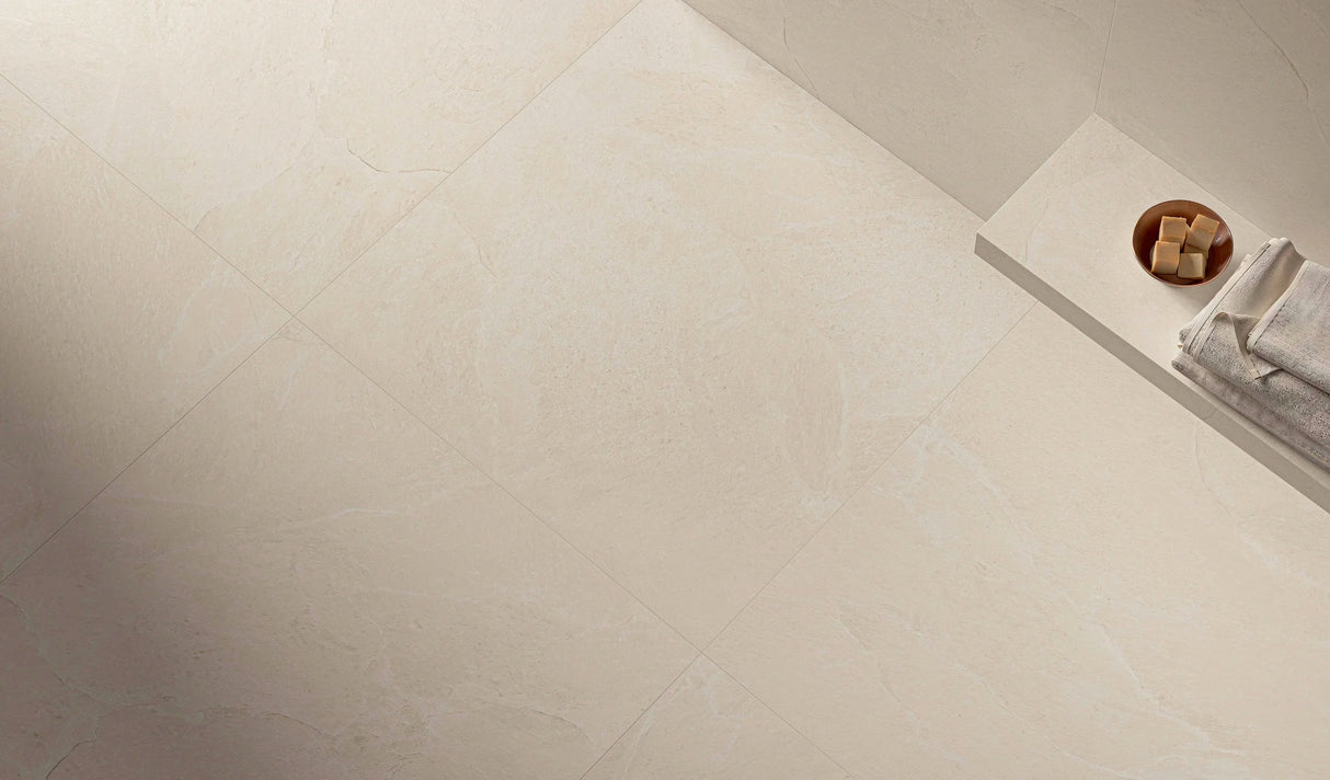 Carrelage Effet Pierre Ardoise 80x80 Falaise Blanc Intérieur / Extérieur R10 Rectifié