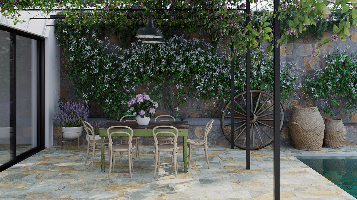 Carrelage Pierre de Bali 30x60 Thai Tegalan Vert Extérieur R11