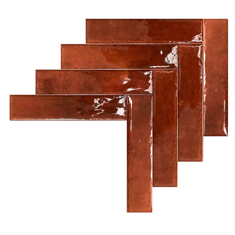 Carrelage Mural Effet Zellige Rouge 6,5x29,8 Monpelli Wine Mix