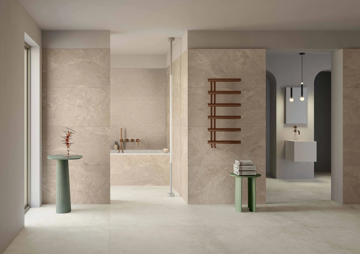 Carrelage Effet Pierre Ardoise 80x80 Falaise Blanc Intérieur / Extérieur R10 Rectifié