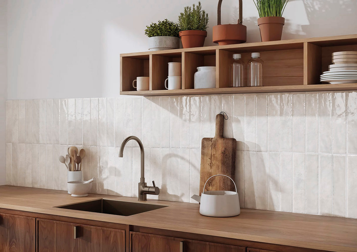 Carrelage Mural Effet Zellige Blanc 6,5x29,8 Monpelli White Mix