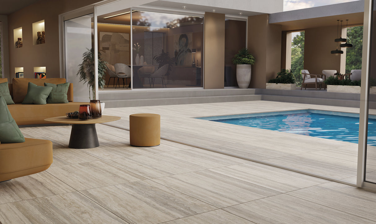 Carrelage Effet Travertin 60x120 Navona Candido Grip Extérieur R11 Rectifié