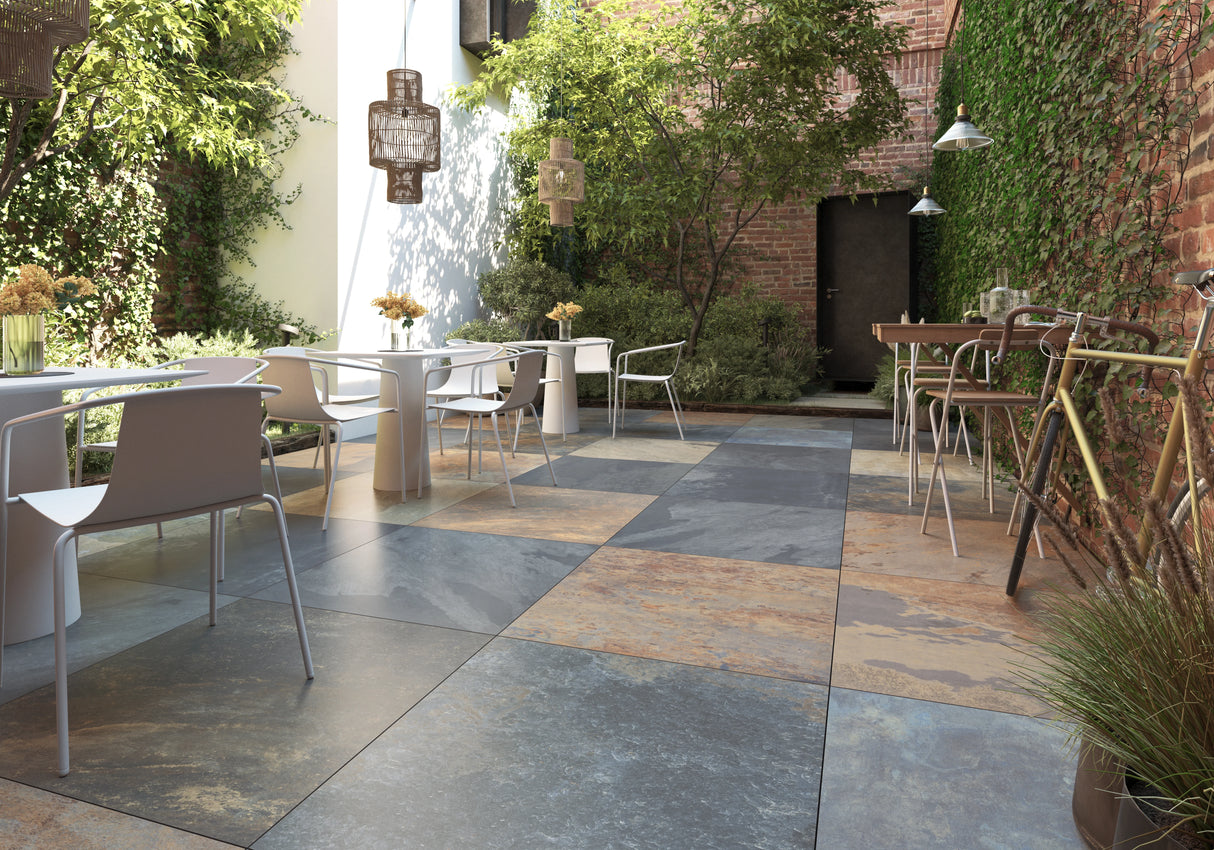 60x60 Dalle 2cm Effet Pierre de Bali Peacock Rusty Extérieur R11