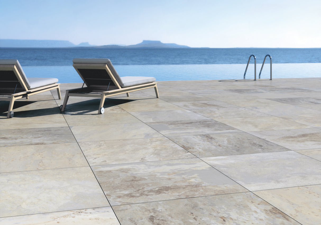 60x60 Dalle 2cm Effet Pierre Peacock Sand Extérieur R11