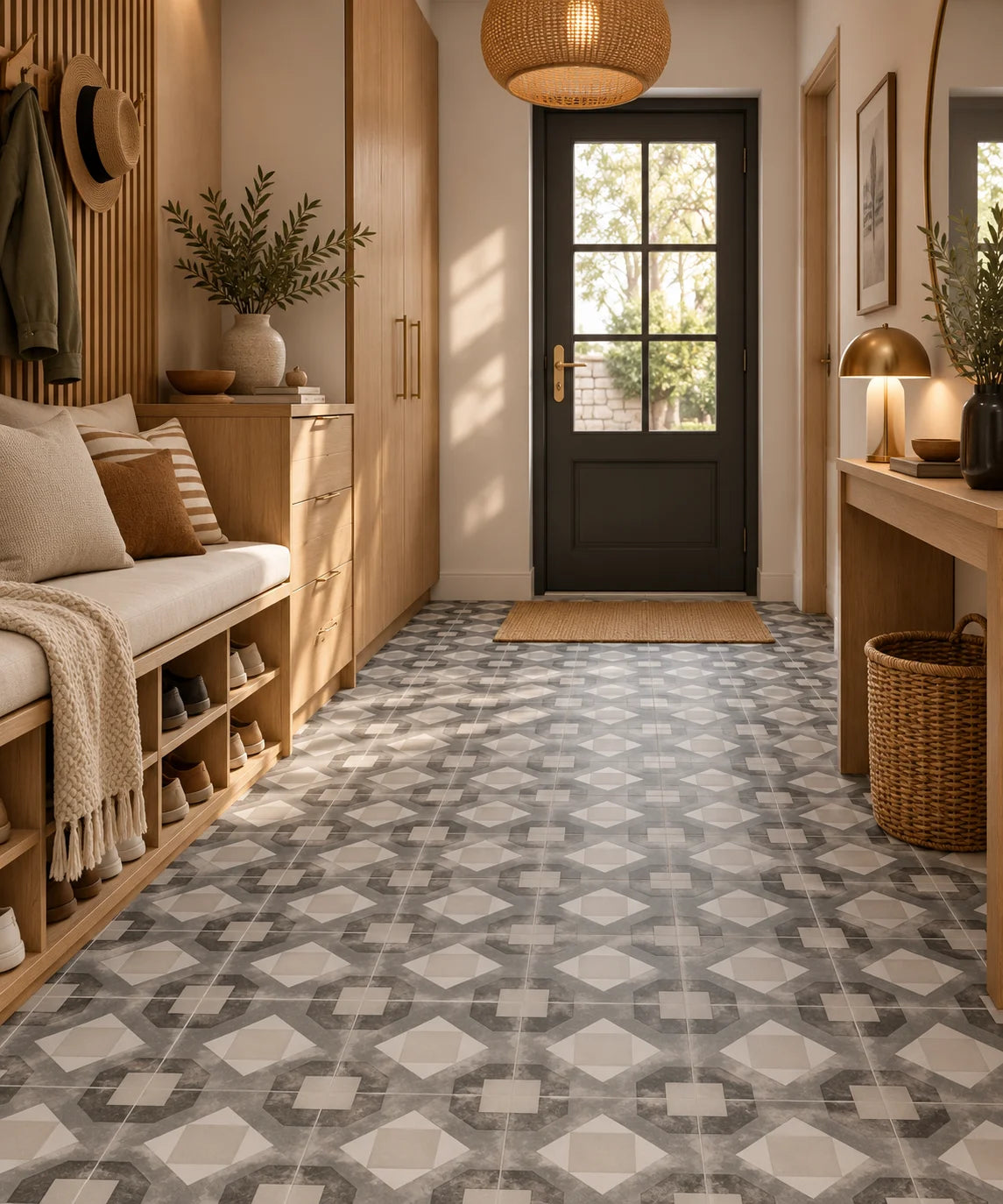 Carrelage Carreaux Ciment 20x20 Cementine Tap. A Blanc et Noir Rectifié