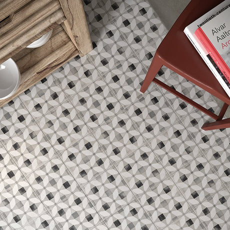 Carrelage Carreaux Ciment 20x20 Cementine Tap. B Blanc et Noir Rectifié