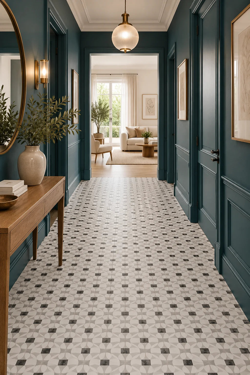 Carrelage Carreaux Ciment 20x20 Cementine Tap. B Blanc et Noir Rectifié
