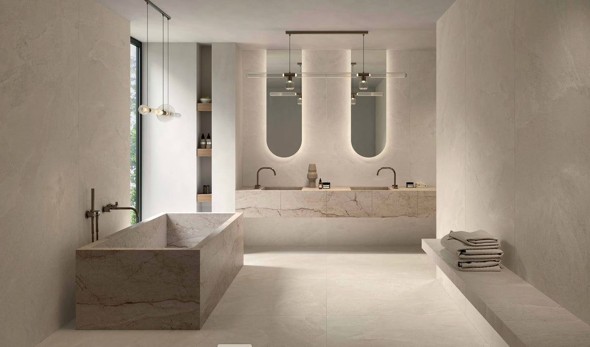 Carrelage Effet Pierre Ardoise 60x120 Falaise Blanc Intérieur / Extérieur R10 Rectifié