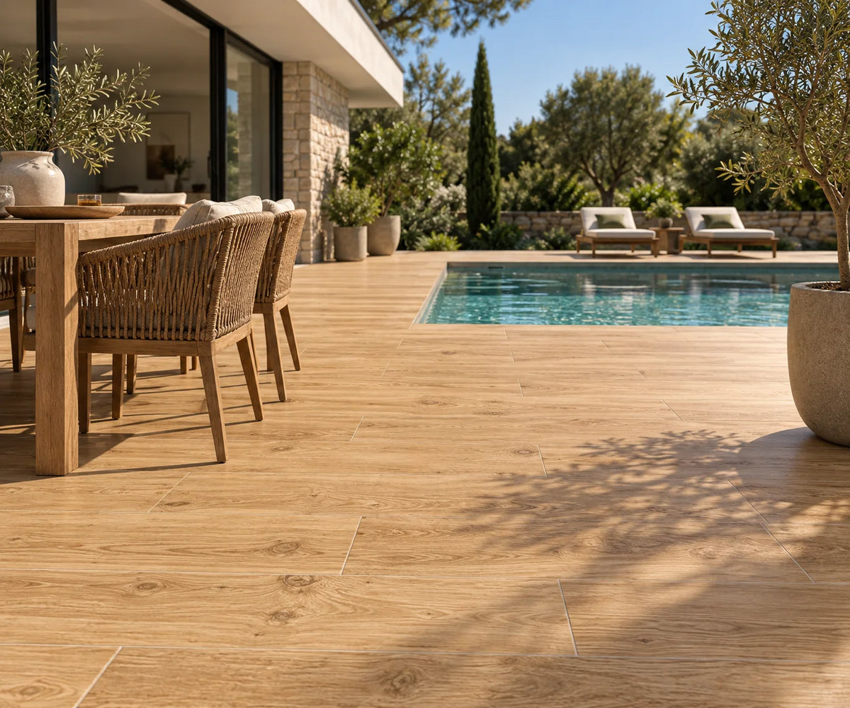 Carrelage effet bois exterieur beige R11 Galibier