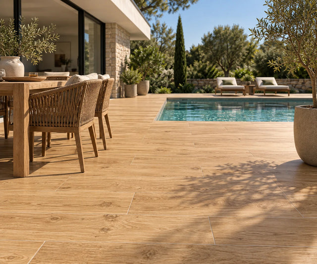 Carrelage effet bois exterieur beige R11 Galibier