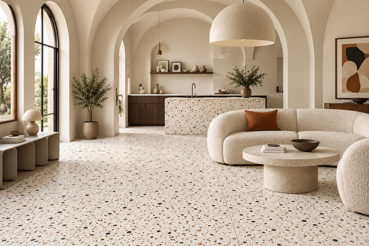 Carrelage Terrazzo Sol et Mur 80x80 Venice La Fenice Stracciatella Blanc Rectifié