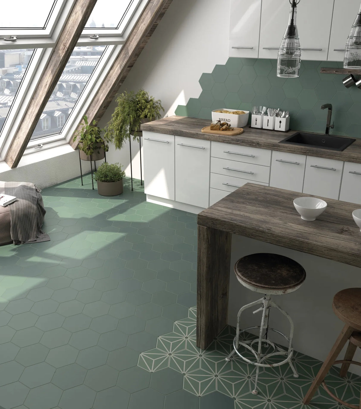 Carrelage Hexagonal Vert Uni 17,5x20 Coimbra Pickle Green